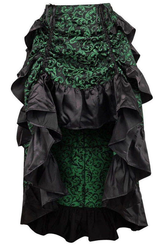 Green/Black Brocade Adjustable High Low Bustle Skirt - Daisy Corsets