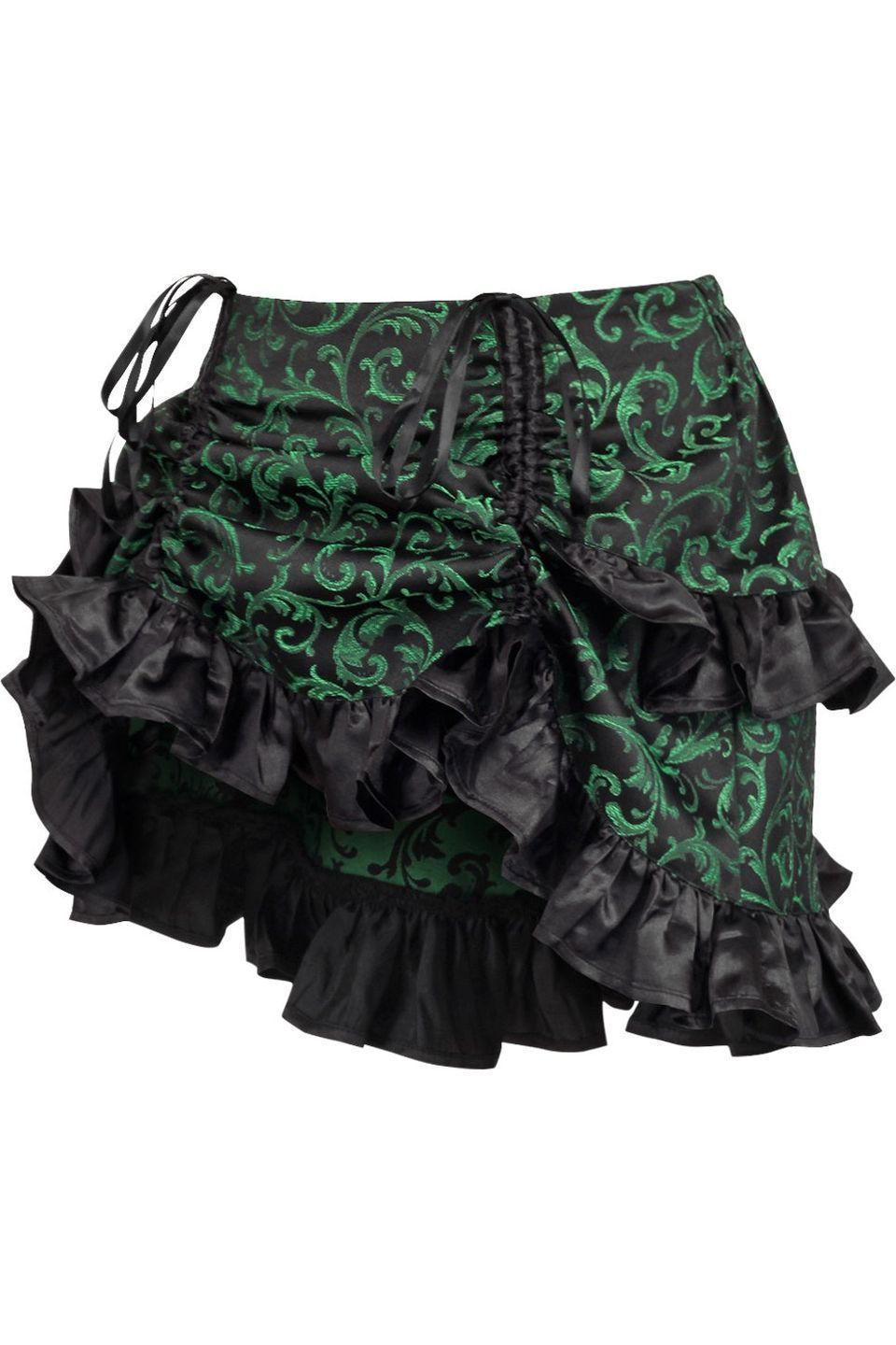 Green/Black Brocade Ruched Bustle Skirt - Daisy Corsets