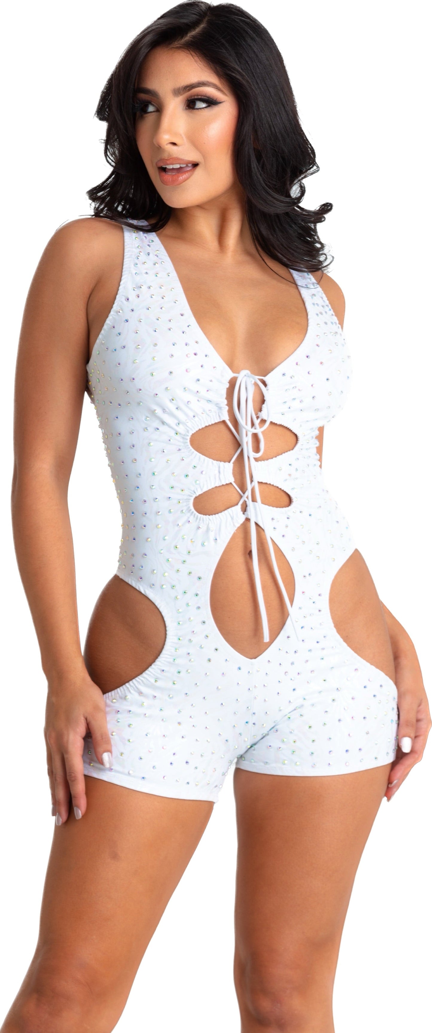 Exclusive Rhinestone Cut Out Romper - Many Colors  1pc