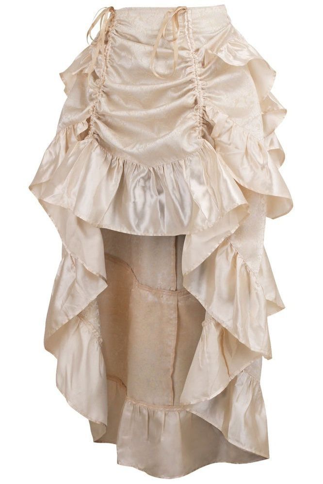 Ivory Brocade Adjustable High Low Bustle Skirt - Daisy Corsets