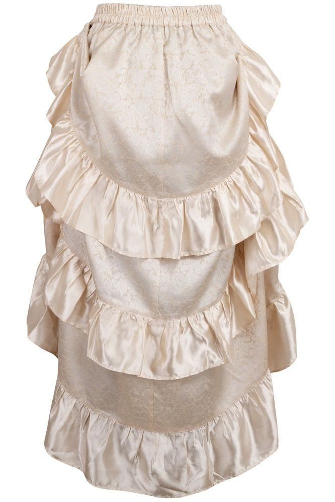 Ivory Brocade Adjustable High Low Bustle Skirt - Daisy Corsets