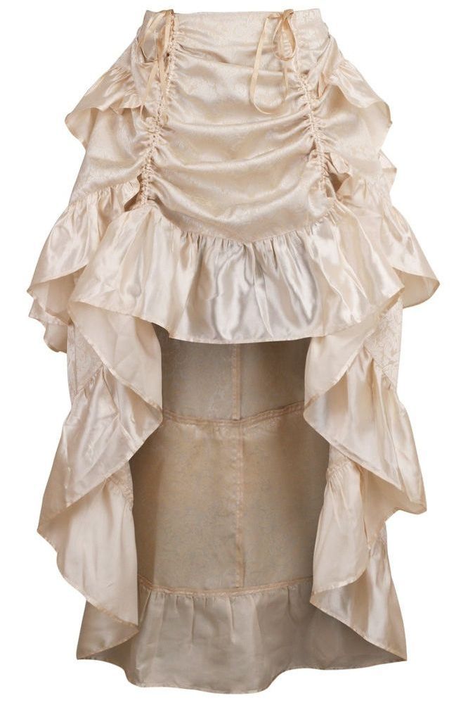 Ivory Brocade Adjustable High Low Bustle Skirt - Daisy Corsets