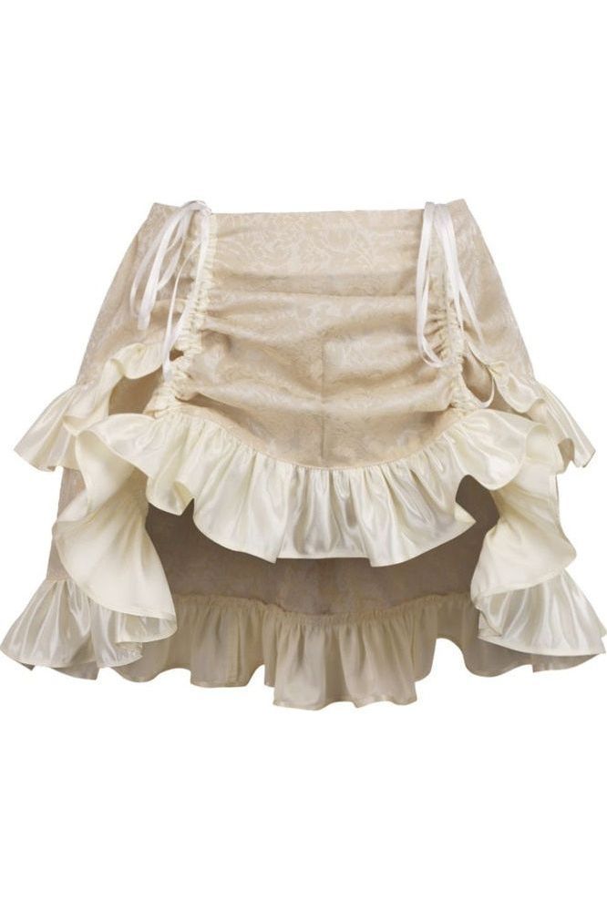 Ivory Brocade Ruched Bustle Skirt - Daisy Corsets