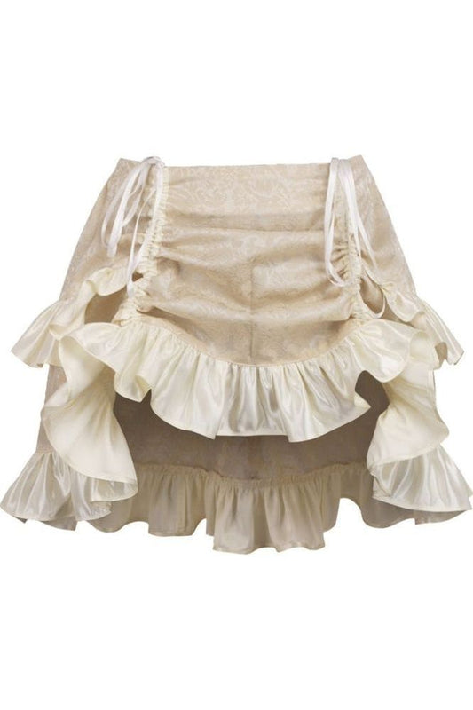 Ivory Brocade Ruched Bustle Skirt - Daisy Corsets