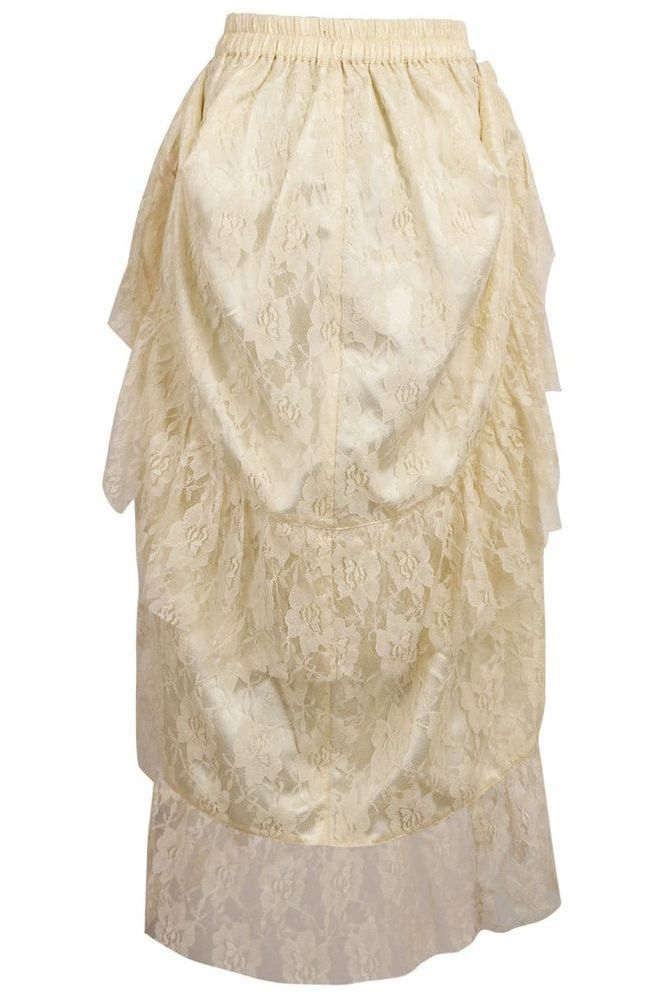 Ivory Lace Adjustable High Low Bustle Skirt - Daisy Corsets