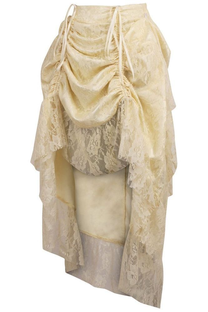 Ivory Lace Adjustable High Low Bustle Skirt - Daisy Corsets