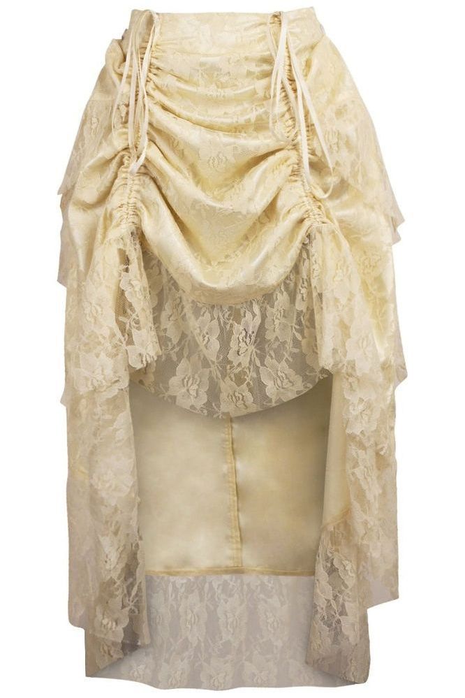 Ivory Lace Adjustable High Low Bustle Skirt - Daisy Corsets