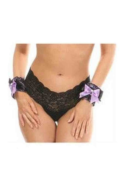 Kitten Collection Lavender/Black Lace Wrist Cuffs (set of 2) - Daisy Corsets