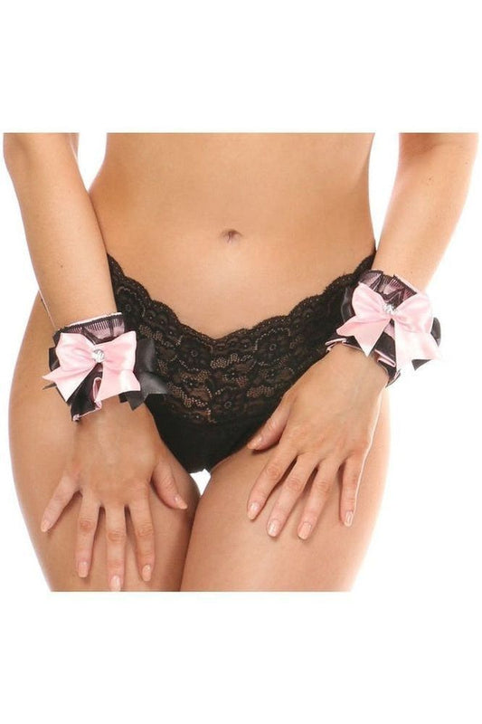 Kitten Collection Lt Pink/Black Lace Wrist Cuffs (set of 2) - Daisy Corsets