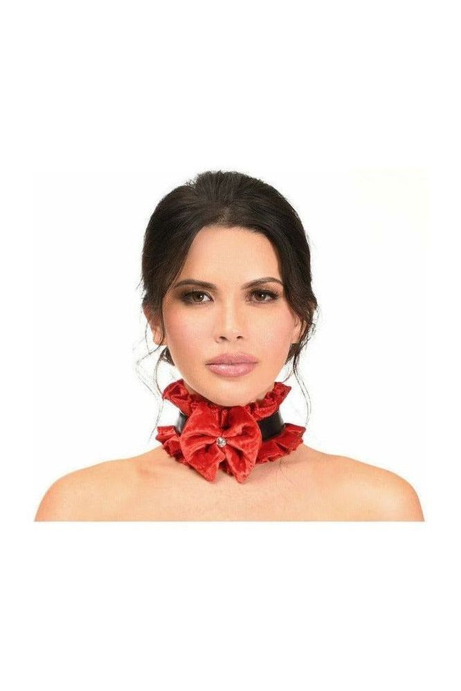 Kitten Collection Red Velvet & Faux Leather Choker - Daisy Corsets