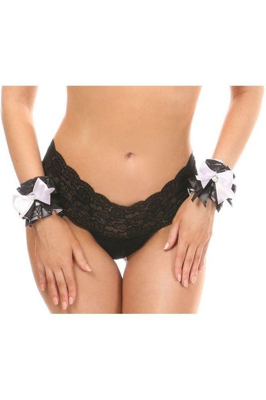 Kitten Collection White/Black Lace Wrist Cuffs (set of 2) - Daisy Corsets