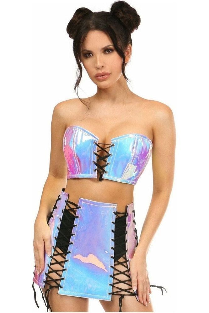 Lavish 2 PC Blue/Purple Holo Bustier & Skirt Set - Daisy Corsets
