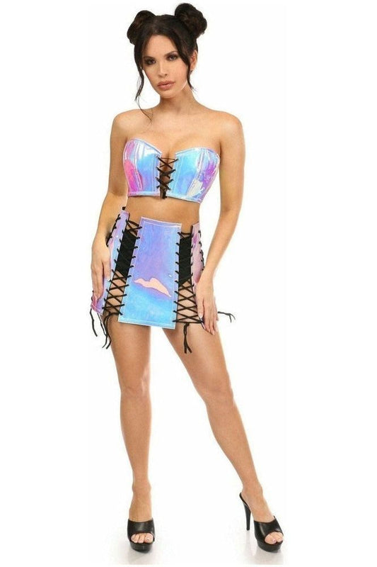 Lavish 2 PC Blue/Purple Holo Bustier & Skirt Set - Daisy Corsets