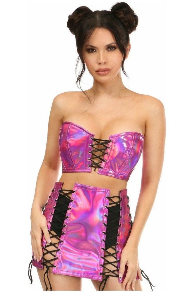 Lavish 2 PC Fuchsia Holo Bustier & Skirt Set - Daisy Corsets