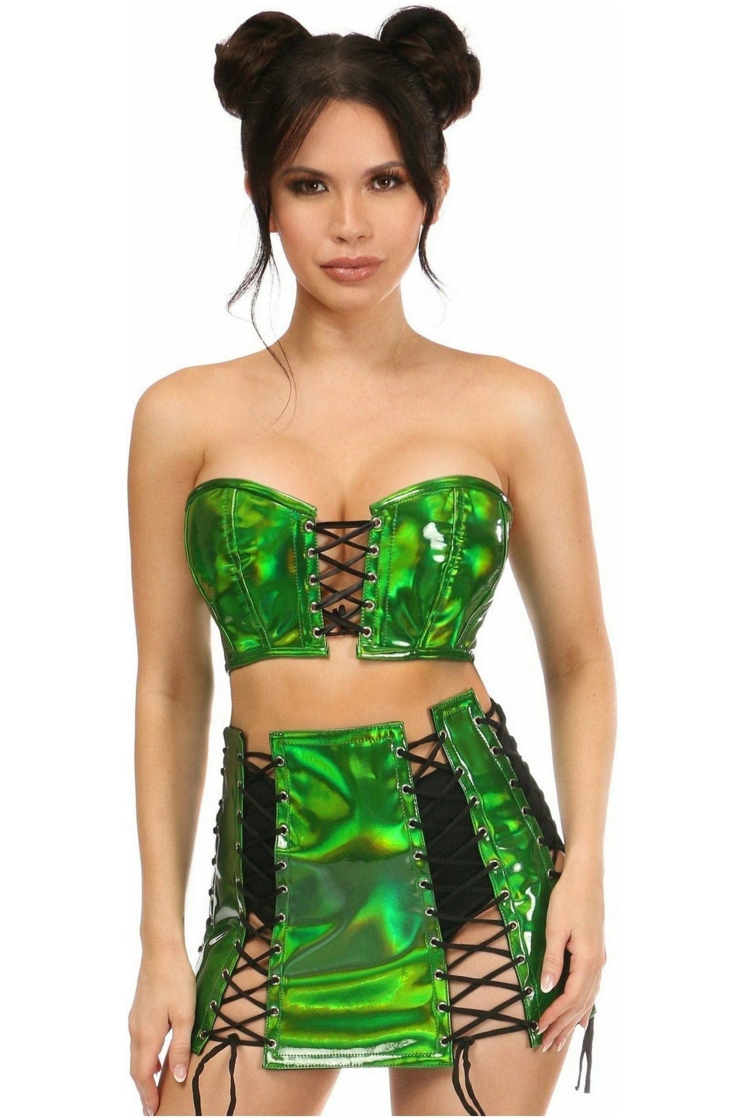 Lavish 2 PC Green Holo Bustier & Skirt Set - Daisy Corsets