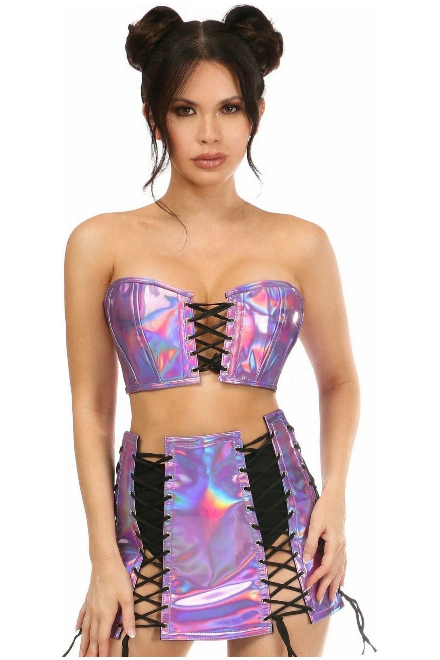 Lavish 2 PC Lavender Holo Bustier & Skirt Set - Daisy Corsets