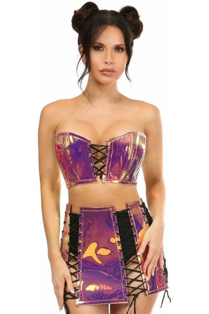 Lavish 2 PC Rainbow Gold Holo Bustier & Skirt Set - Daisy Corsets