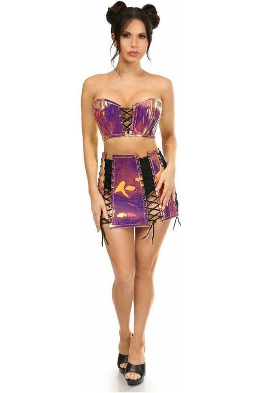Lavish 2 PC Rainbow Gold Holo Bustier & Skirt Set - Daisy Corsets