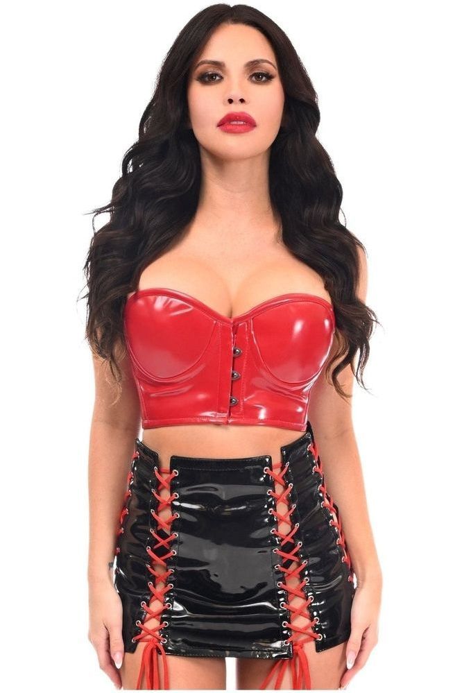 Lavish 2 PC Red/Black Patent Bustier & Skirt Set - Daisy Corsets