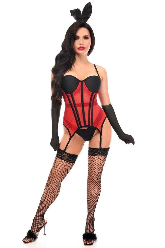 Lavish 4 PC Red/Black Sexy Bunny Lingerie Costume - Daisy Corsets