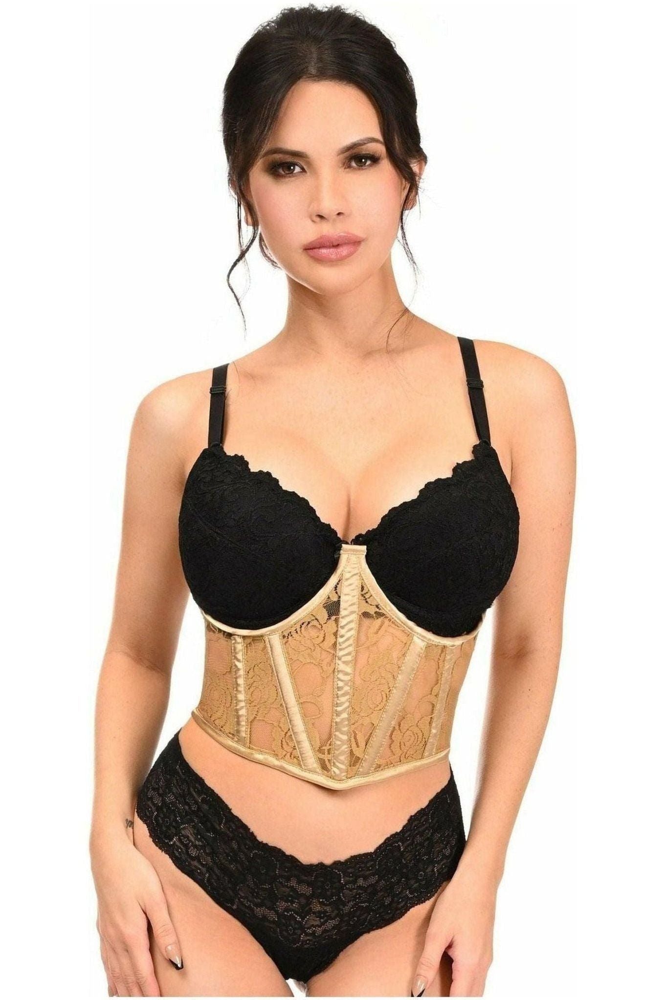 Lavish Beige Sheer Lace Underwire Waist Cincher Corset - Daisy Corsets