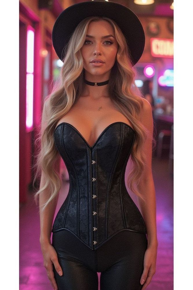 Lavish Black Brocade Overbust Corset W/Busk Closure - Daisy Corsets
