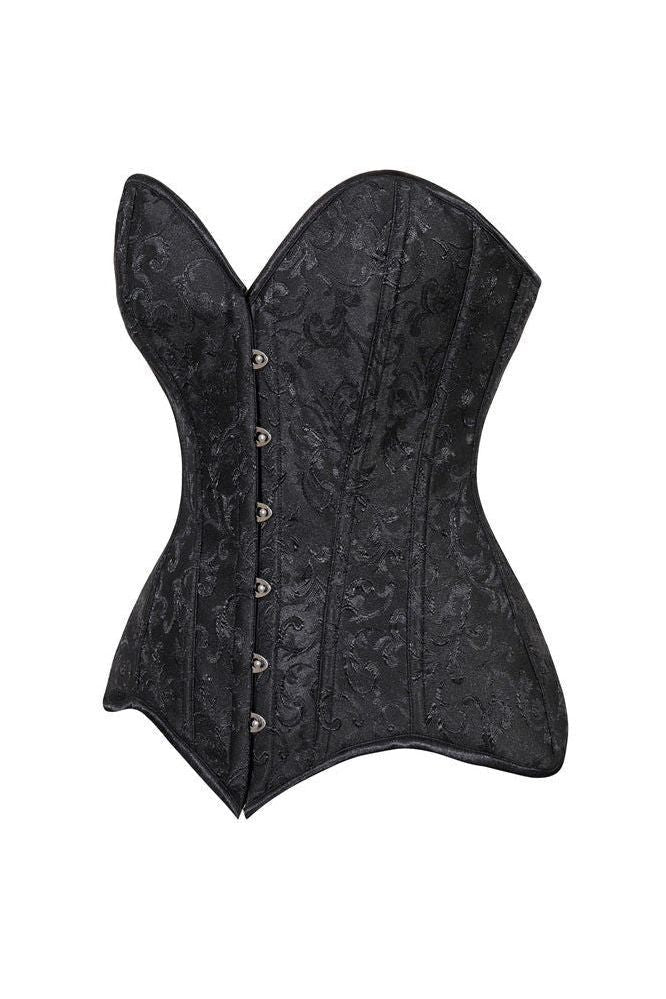 Lavish Black Brocade Overbust Corset W/Busk Closure - Daisy Corsets