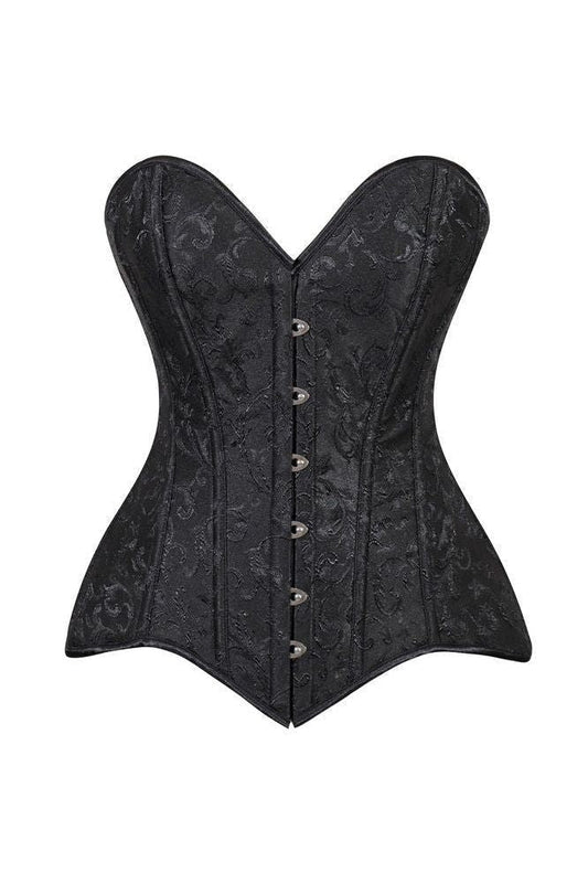 Lavish Black Brocade Overbust Corset W/Busk Closure - Daisy Corsets