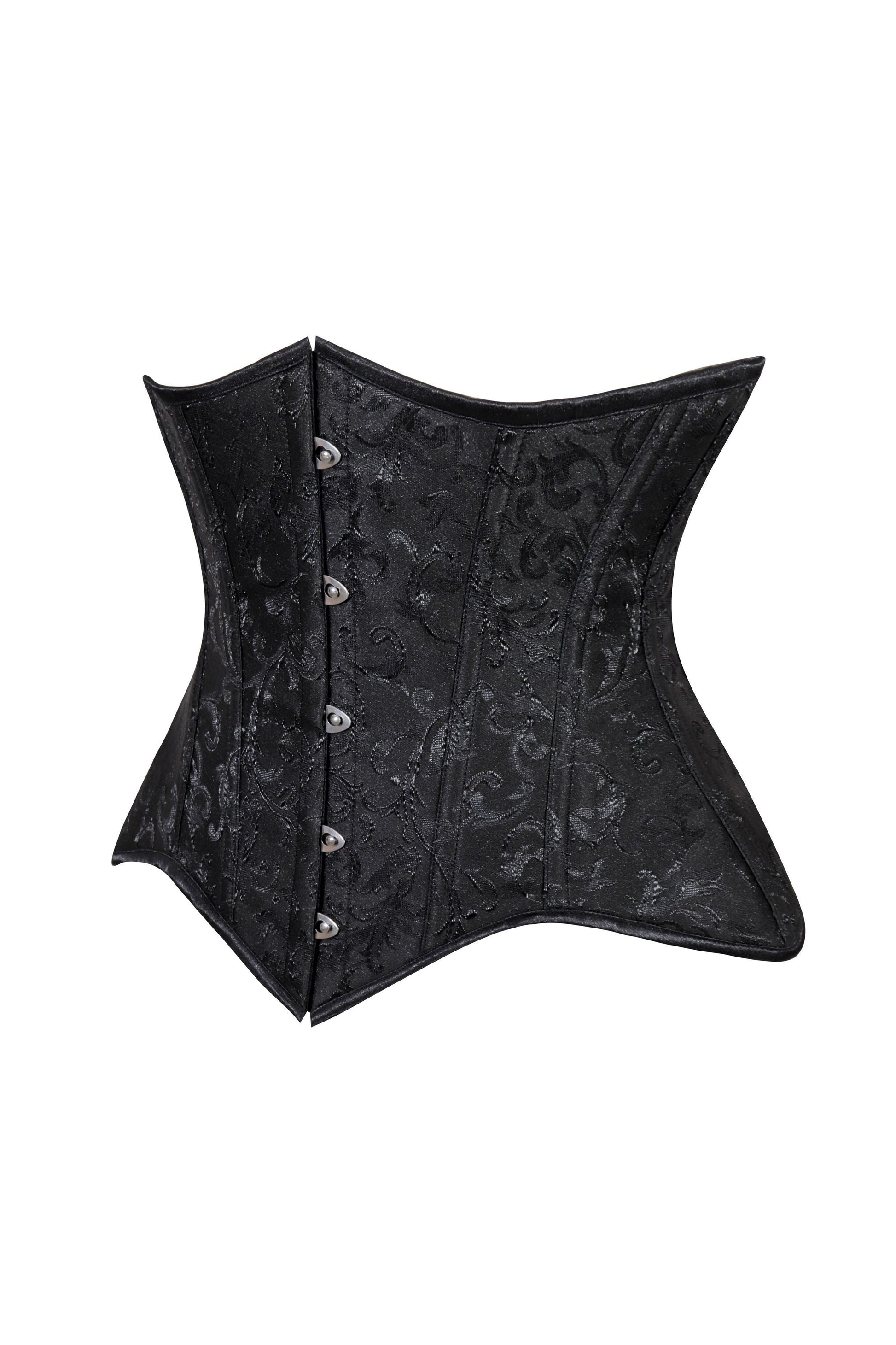 Lavish Black Brocade Waist Cincher Under Bust Corset w/Front Busk Closure - Daisy Corsets