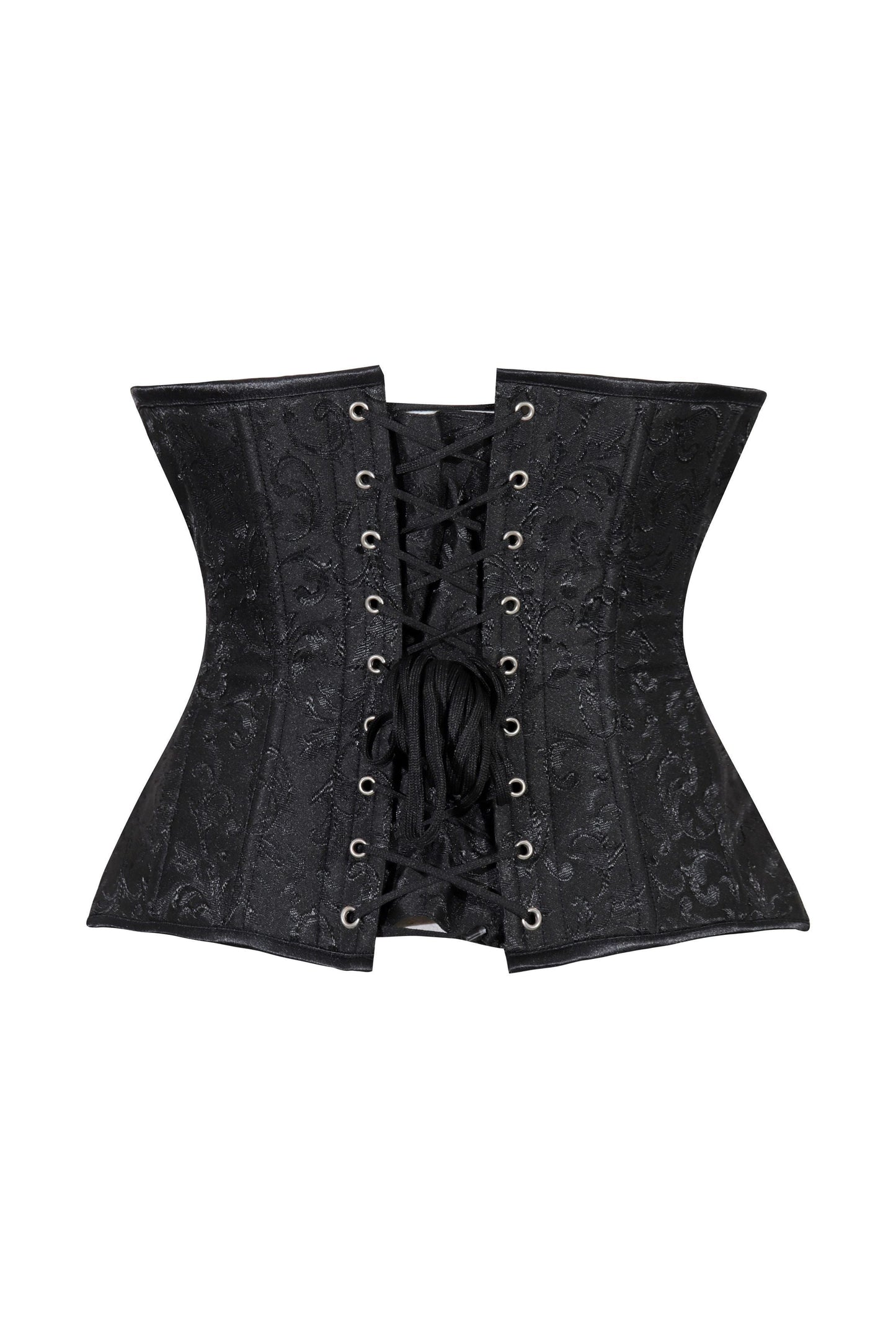 Lavish Black Brocade Waist Cincher Under Bust Corset w/Front Busk Closure - Daisy Corsets