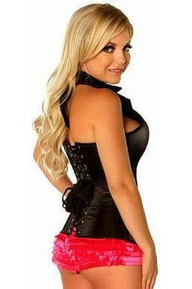 Lavish Black Collared Front Zipper Corset - Daisy Corsets