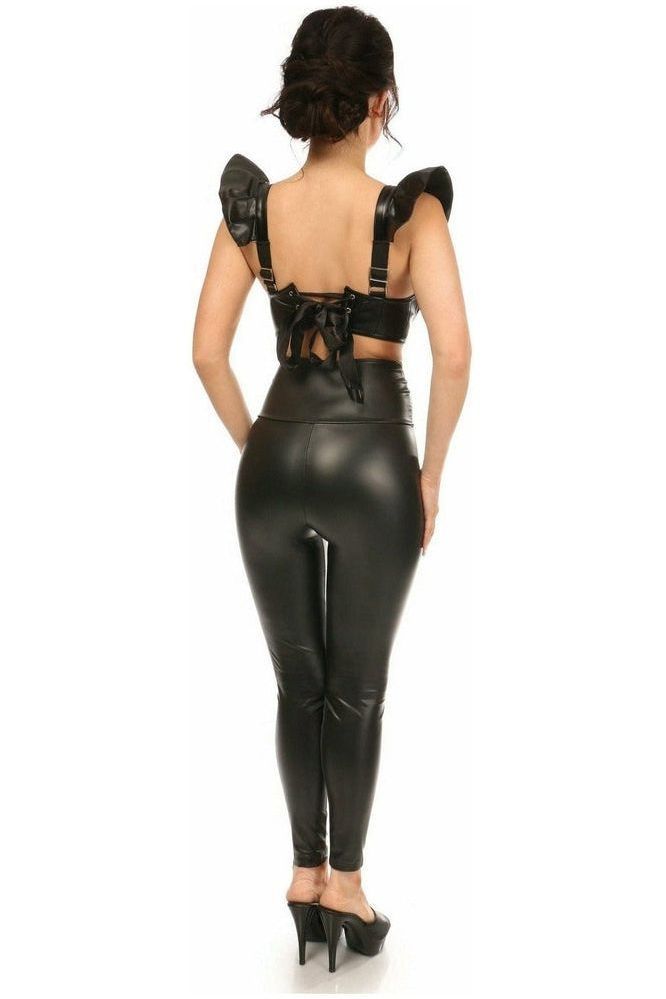 Lavish Black Faux Leather Underwire Bustier Top w/Removable Ruffle Sleeves - Daisy Corsets