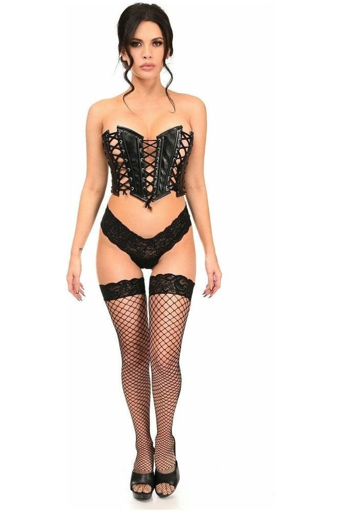 Lavish Black Faux Leather w/Black Lacing Lace - Up Bustier - Daisy Corsets