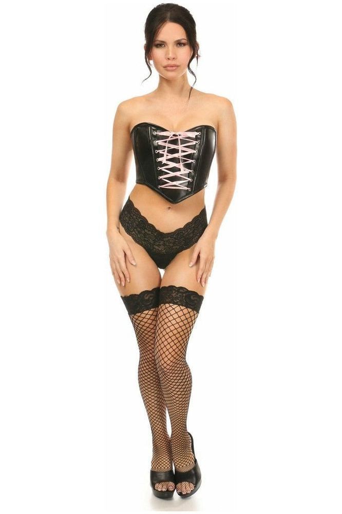 Lavish Black Faux Leather w/Pink Lace - Up Bustier - Daisy Corsets