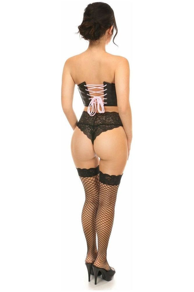 Lavish Black Faux Leather w/Pink Lace - Up Bustier - Daisy Corsets