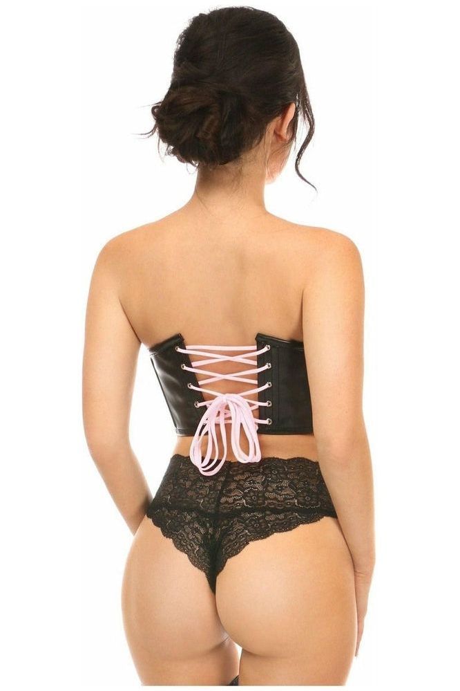 Lavish Black Faux Leather w/Pink Lace - Up Bustier - Daisy Corsets