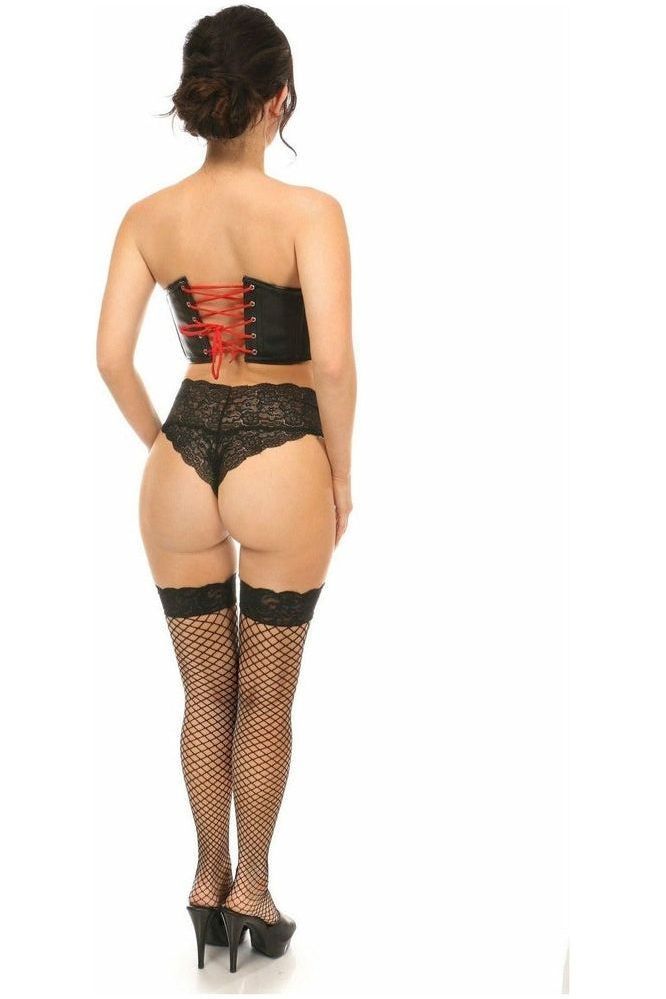 Lavish Black Faux Leather w/Red Lace - Up Bustier - Daisy Corsets