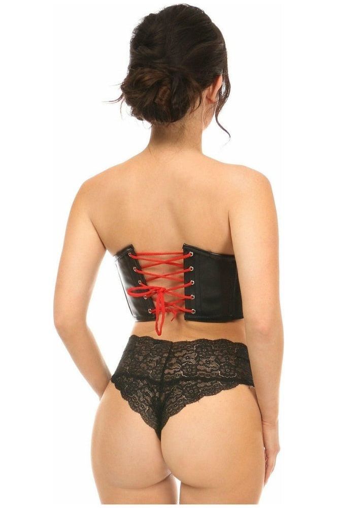 Lavish Black Faux Leather w/Red Lace - Up Bustier - Daisy Corsets
