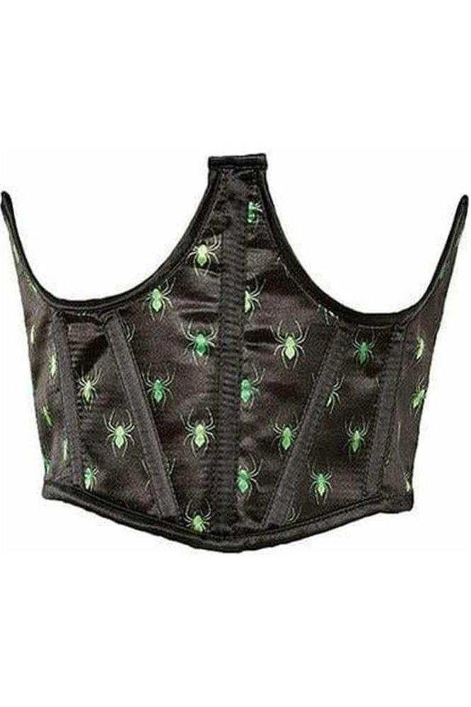 Lavish Black & Green Spiders Satin Open Cup Waist Cincher - Daisy Corsets