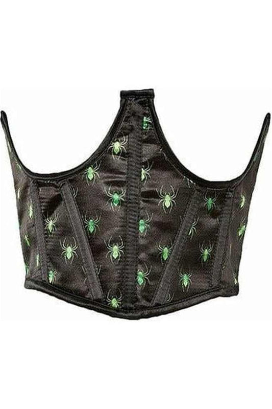 Lavish Black & Green Spiders Satin Open Cup Waist Cincher - Daisy Corsets