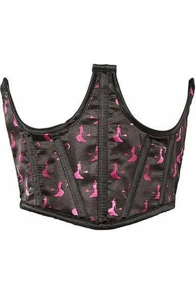Lavish Black & Magenta Witches Satin Open Cup Waist Cincher - Daisy Corsets