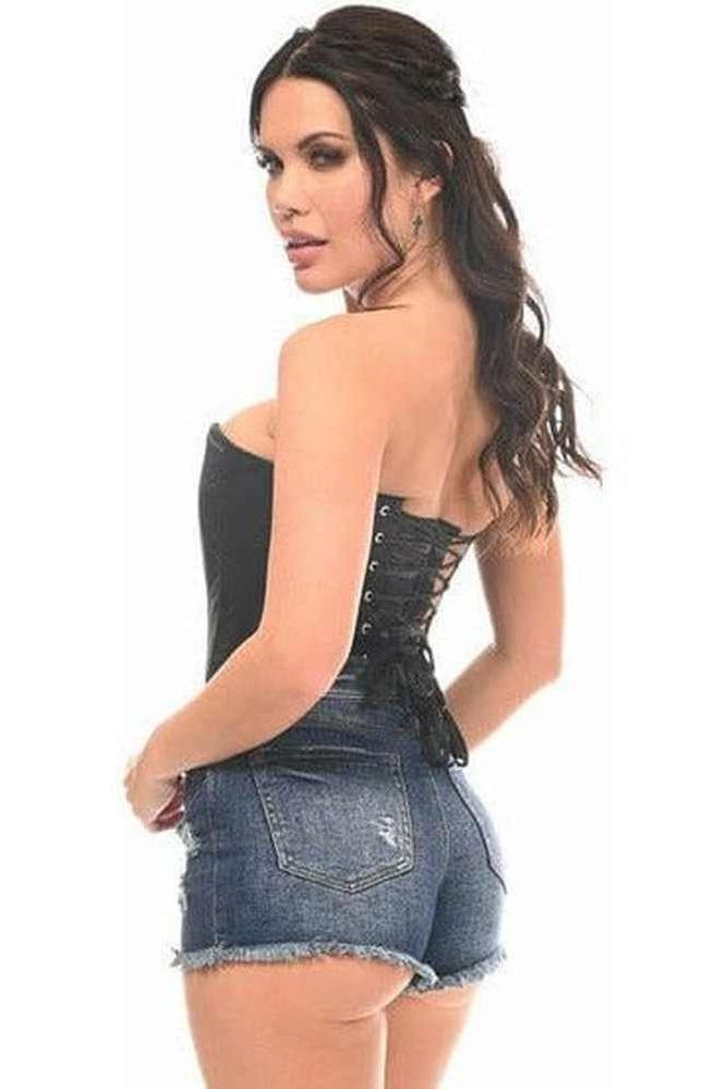 Lavish Black Satin Overbust Corset w/Busk Closure - Daisy Corsets