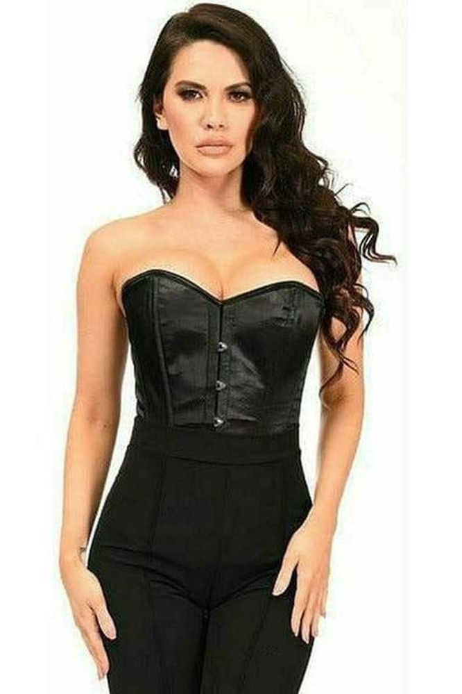 Lavish Black Satin Overbust Corset w/Busk Closure - Daisy Corsets