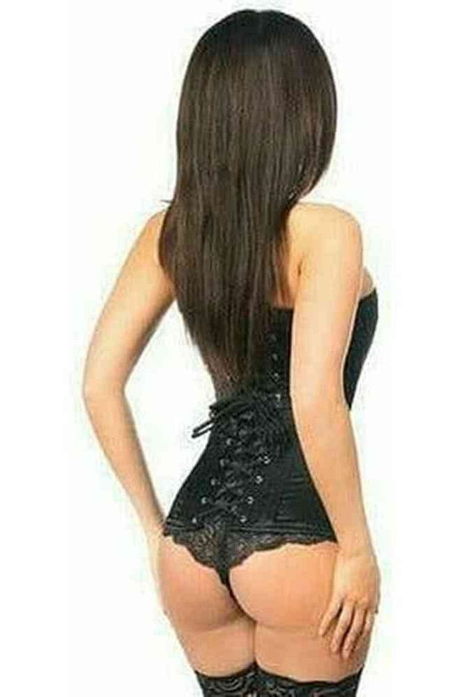 Lavish Black Satin Overbust Corset w/Busk Closure - Daisy Corsets