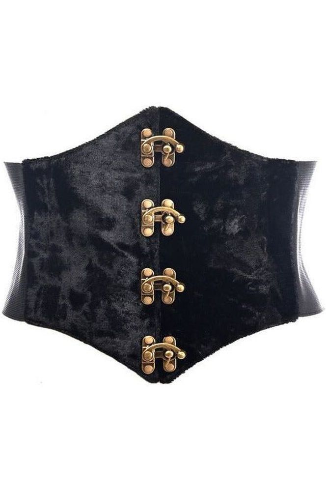 Lavish Black Velvet Corset Belt Cincher w/Clasps - Daisy Corsets