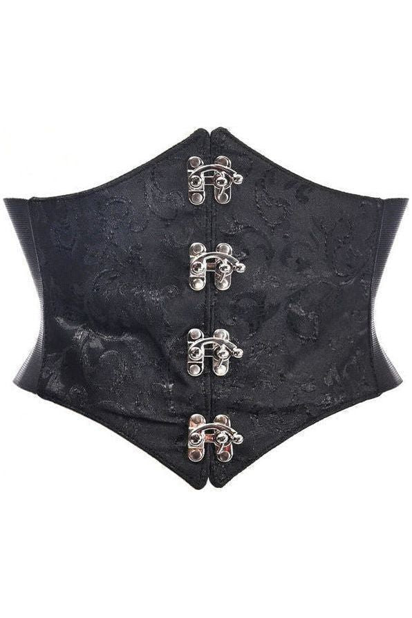 Lavish Black/Black Swirl Brocade Corset Belt Cincher w/Clasps - Daisy Corsets