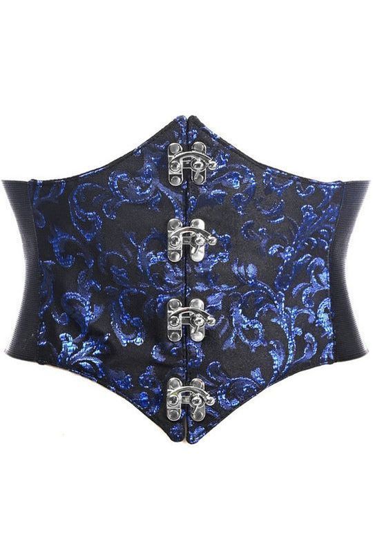 Lavish Black/Blue Swirl Brocade Corset Belt Cincher w/Clasps - Daisy Corsets