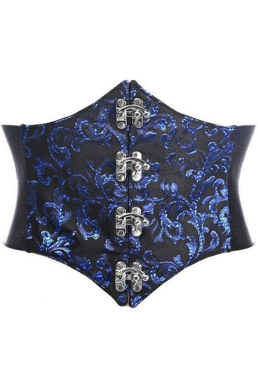Lavish Black/Blue Swirl Brocade Corset Belt Cincher w/Clasps - Daisy Corsets