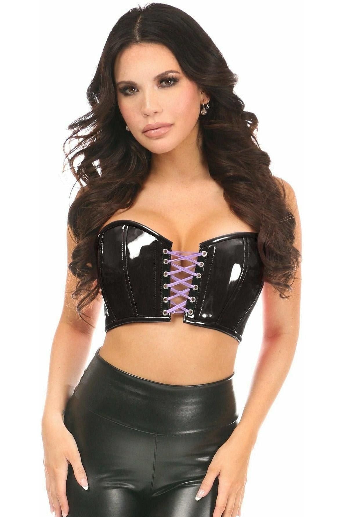 Lavish Black/Lavender Patent Lace - Up Short Bustier Top - Daisy Corsets