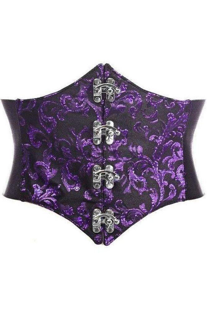 Lavish Black/Purple Swirl Brocade Corset Belt Cincher w/Clasps - Daisy Corsets